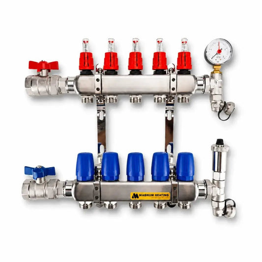 MAGNUM Premium Vloerverwarming Verdeler RVS | Met Open LT Flowmeters