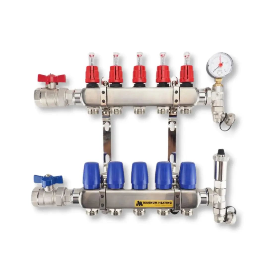 Magnum RVS vloerverwarming verdeler inclusief ontluchter manometer en vul-aftapkranen
