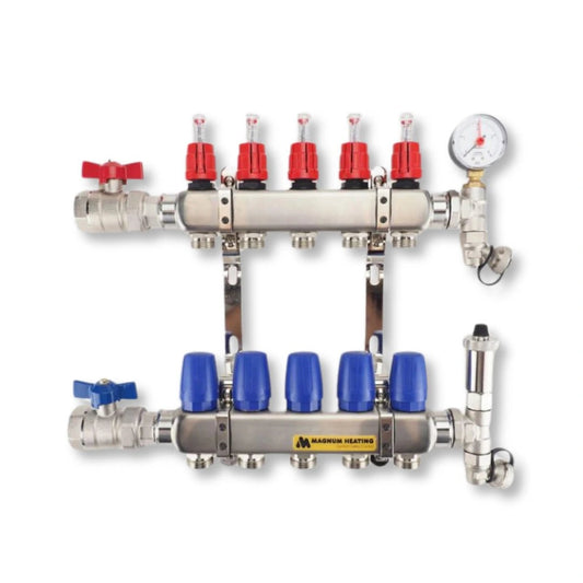 MAGNUM Premium Vloerverwarming Verdeler RVS | Met Open LT Flowmeters